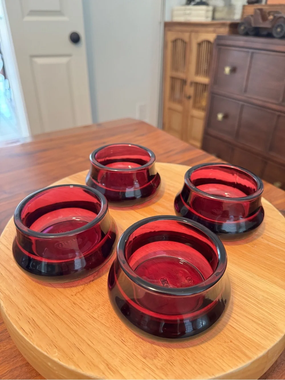 Vintage Ikea Maroon Glass Candle Holders, Set of 2